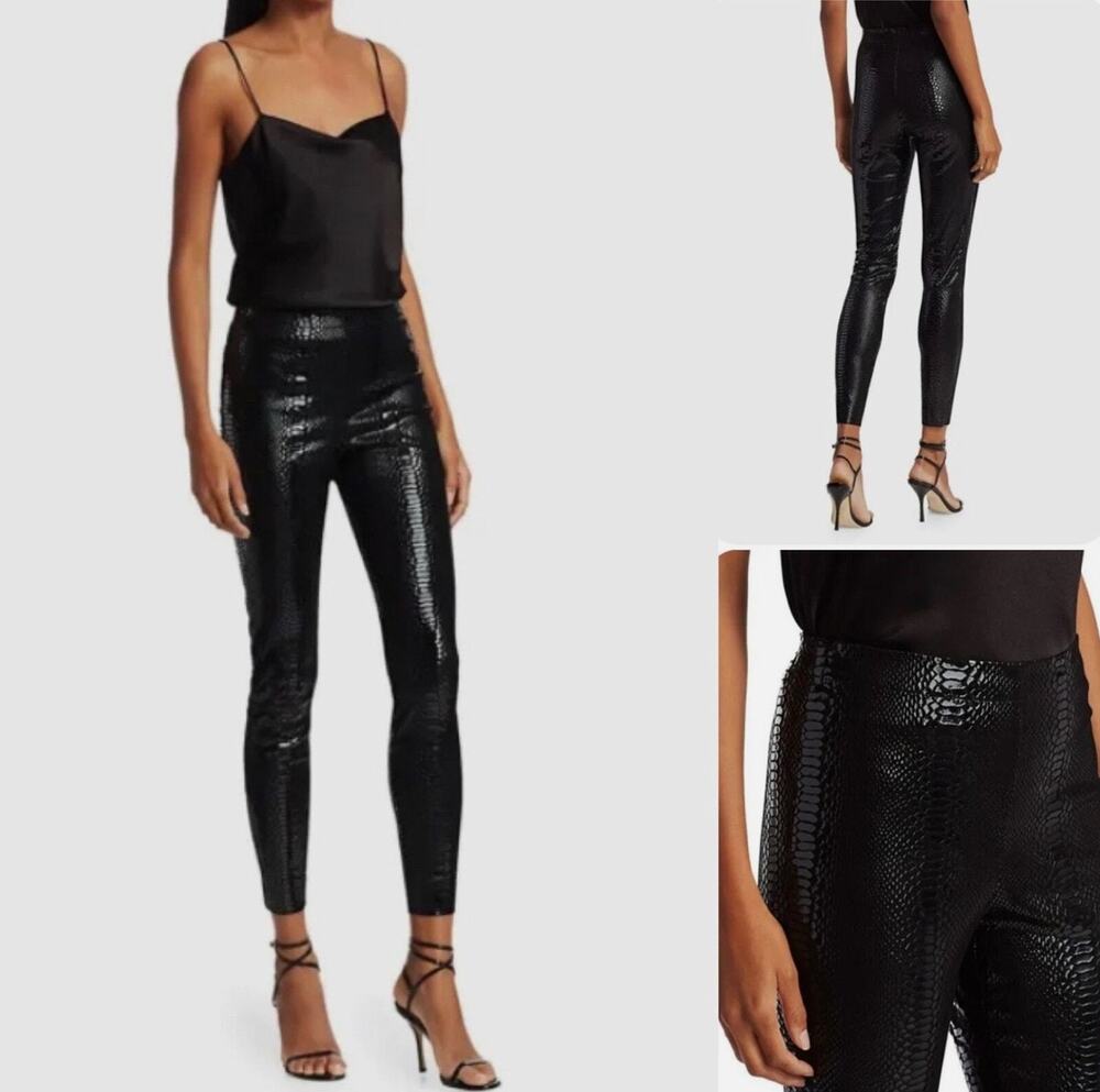 Alice + Olivia Maddox Black Snake Embossed Lambskin Leather Pants Sz 4 MSRP $895